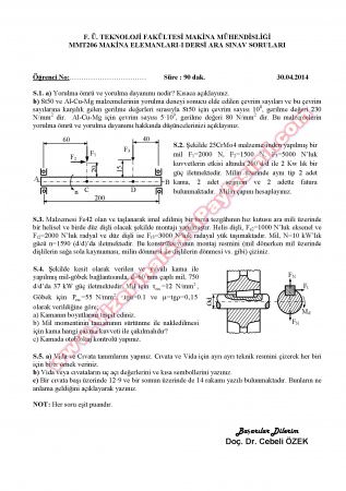 Makina Elemanları-1 Vize Soruları 2014