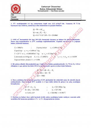 Cumhuriyet Üniversitesi Termodinamik-1 Vize Soruları