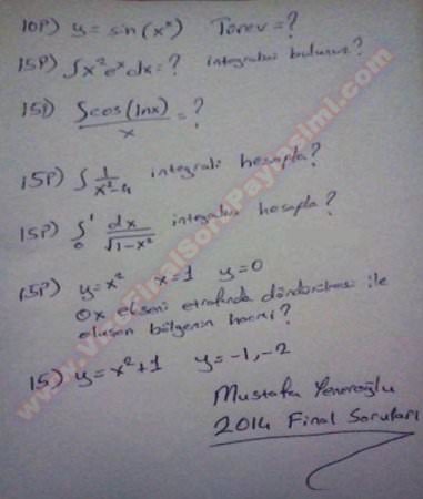 Matematik Final Soruları - Güz Dönemi - 2014