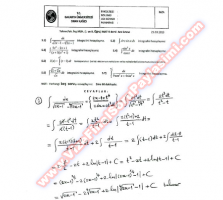 Matematik-2 Vize Soruları Ve Cevapları-2013