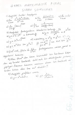 Matematik 1 Final  Soruları