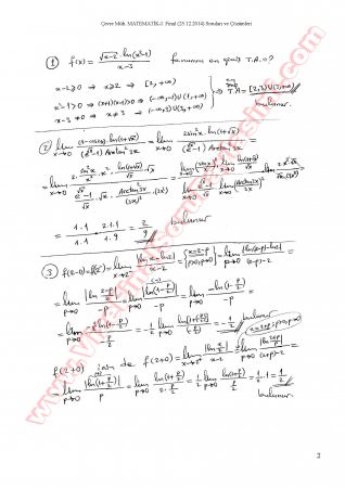 Matematik-1 Final Soruları Ve Cevapları-2014