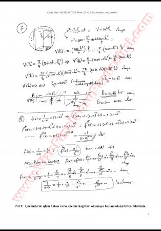 Matematik-1 Final Soruları Ve Cevapları-2014