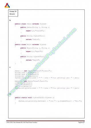 Java Programlama Final Soruları ve Cevapları - 2012