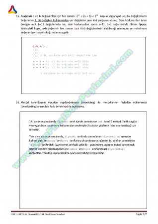 Java Programlama Final Soruları ve Cevapları - 2012