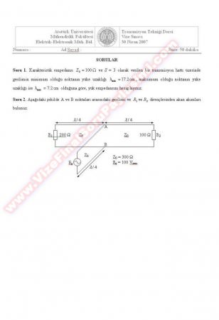 Transmisyon Tekniği Dersi Vize Soruları - 2007