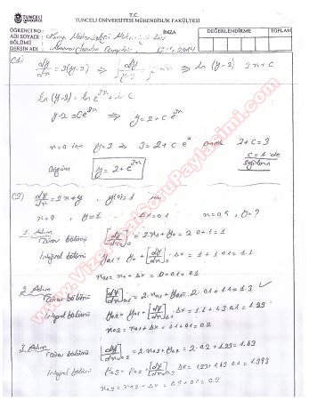 Kimya Mühendisliği Matematiği Vize Soruları Gece 2014