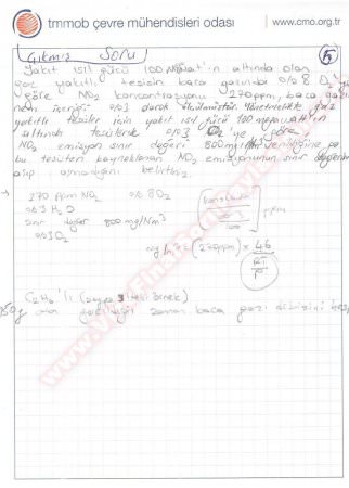 Hava Kirliliği ve Kontrolü -2 Mazeret Soruları ve Cevapları