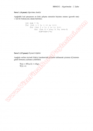 Algoritmalar Vize Soruları - 2013