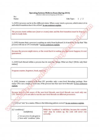 İşletim Sistemleri (Operating Systems) Vize Soruları -2014