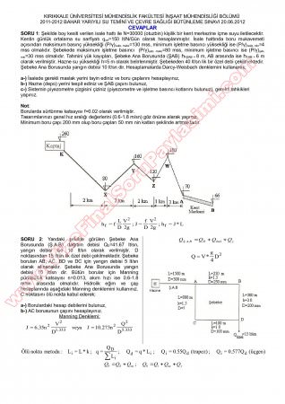 Su Temini ve Çevre Sağlığı Dersi Bütünleme Soruları