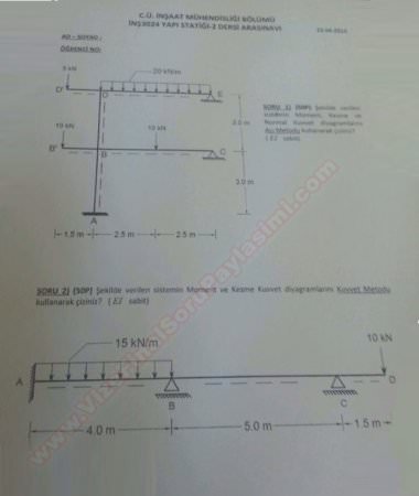 Yapı Statiği -2 Vize Soruları