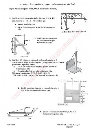 Statik Dersi Örnek Final Soruları