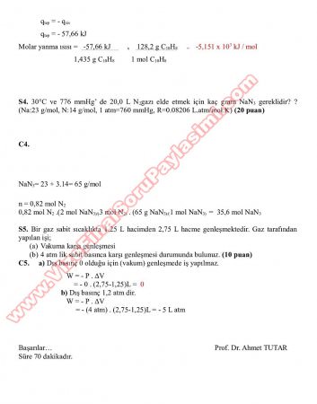 Genel Kimya Dersi Final Soruları ve Çözümleri