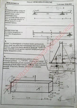 Mukavemet-2 2.Vize Soruları - 2011