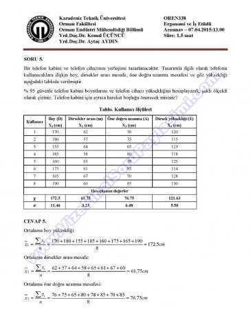 Ergonomi ve İş Etüdü Dersi Vize Soruları ve Cevapları