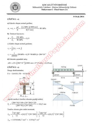 Mukavemet -1 Final Soruları ve Cevapları
