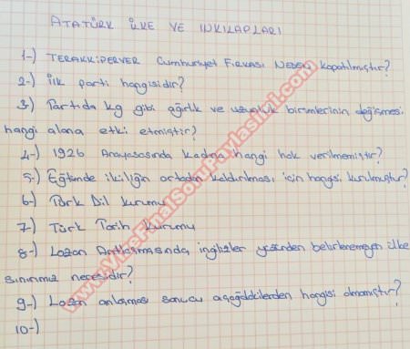 Atatürk İlkeleri ve İnkilap Tarihi -2 Final Soruları - 2015