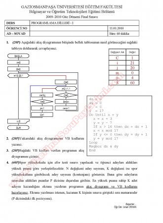 Programlama Dilleri -1 Final Soruları ve Cevapları