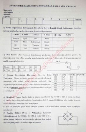 Fizik Lab. -2 Vize Soruları