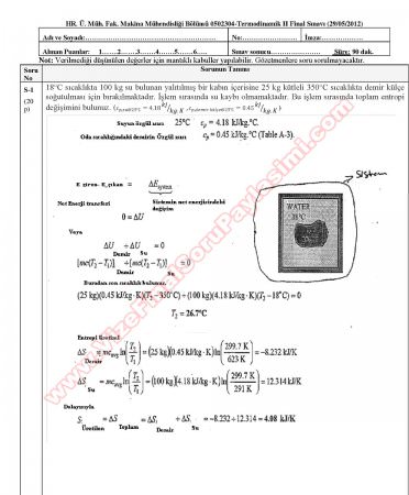 Termodinamik -2 Final Soruları ve Cevapları