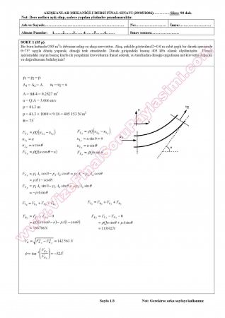 Akışkanlar Mekaniği -1 Final Soruları ve Çözümleri