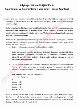 Algoritma ve Programlama -2 Vize Soruları ve Cevapları