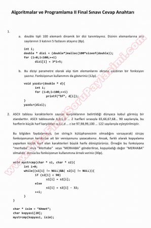 Algoritma ve Programlama -2 Final Soruları ve Cevapları