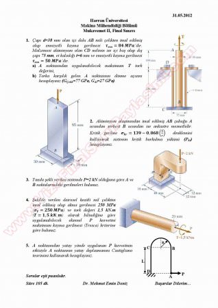 Mukavemet -2 Final Soruları ve Cevapları