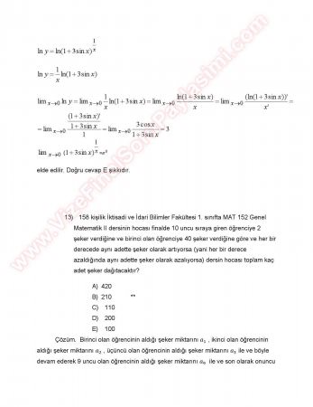 Matematik -2 Final Soruları Çözümleri