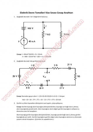 Elektrik Devre Temelleri Vize Soruları ve Cevapları