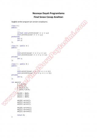 Nesneye Dayalı Programlama Final Soruları ve Cevapları