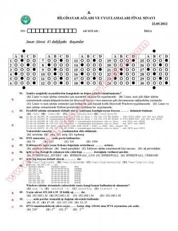 Bilgisayar Ağları ve Uyg. Final Soruları ve Cevapları