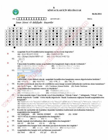 Kimyacılar İçin Bilgisayar Vize Soruları ve Cevapları