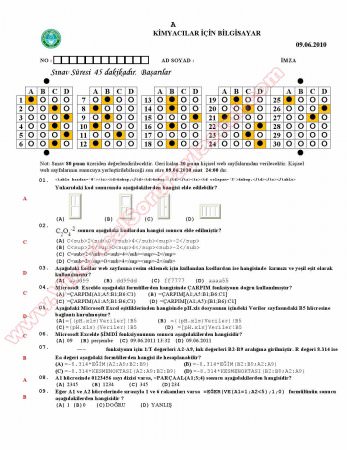 Kimyacılar İçin Bilgisayar Final Soruları ve Cevapları