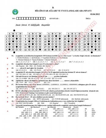 Bilgisayar Ağları ve Uyg. Vize Soruları -2012