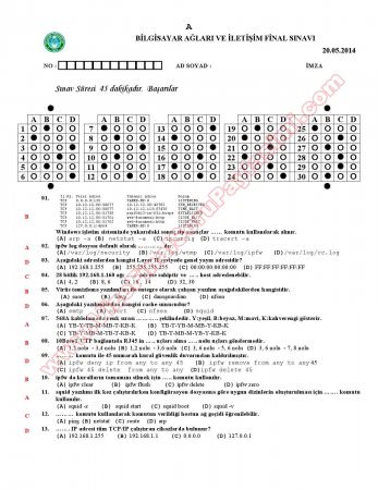 Bilgisayar Ağları ve Uyg. Final Soruları -2014