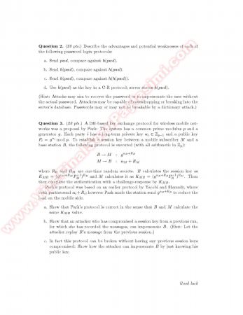Cryptography and Network Security Final Questions -2011