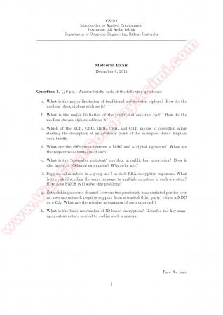Cryptography and Network Security Midterm Questions -2011