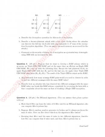 Cryptography and Network Security Midterm Questions -2012