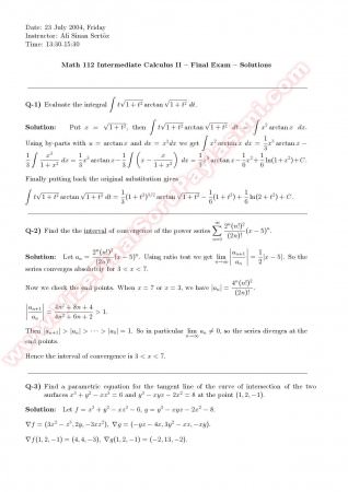 Intermediate Calculus2 Final Solutions