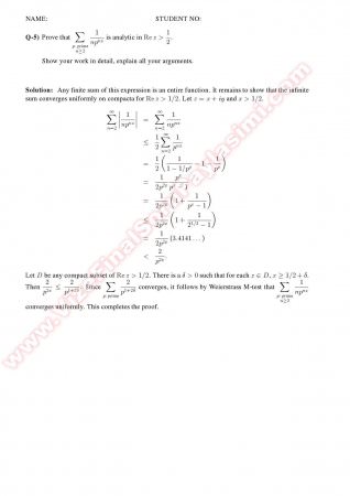 Complex Analysis2 Make Up Solutions Summer -2011