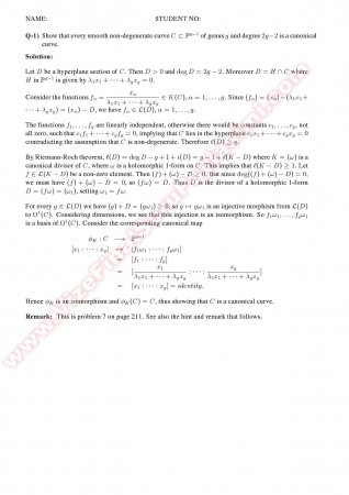 Algebraic Geometry Final Solutions -2011