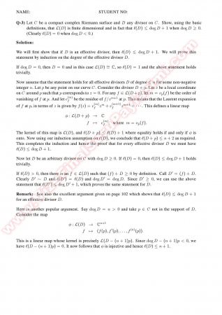 Algebraic Geometry Final Solutions -2011