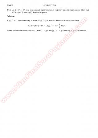 Algebraic Geometry Final Solutions -2012