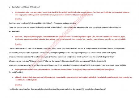 İngilizce -1 Final Sınavı Çalışma Notları