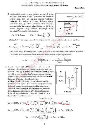 Akışkanlar Mekaniği Dersi Vize Soruları ve Çözümleri - 2015