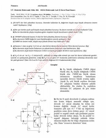 Elektronik Lab-2 Final Soruları ve Cevapları - 2014