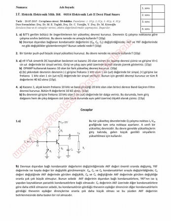 Elektronik Lab-2 Final Soruları ve Cevapları - 2015