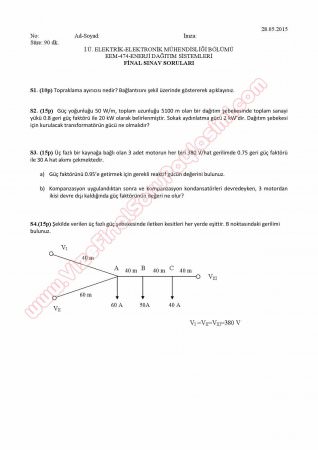 Enerji Dağıtım Sistemleri Dersi Final Soruları ve Cevapları